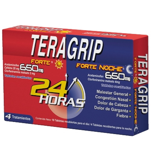 Teragrip Forte Tab/rec Dia 650mg/2mg X10 Noche 650mg/4mg X 4 